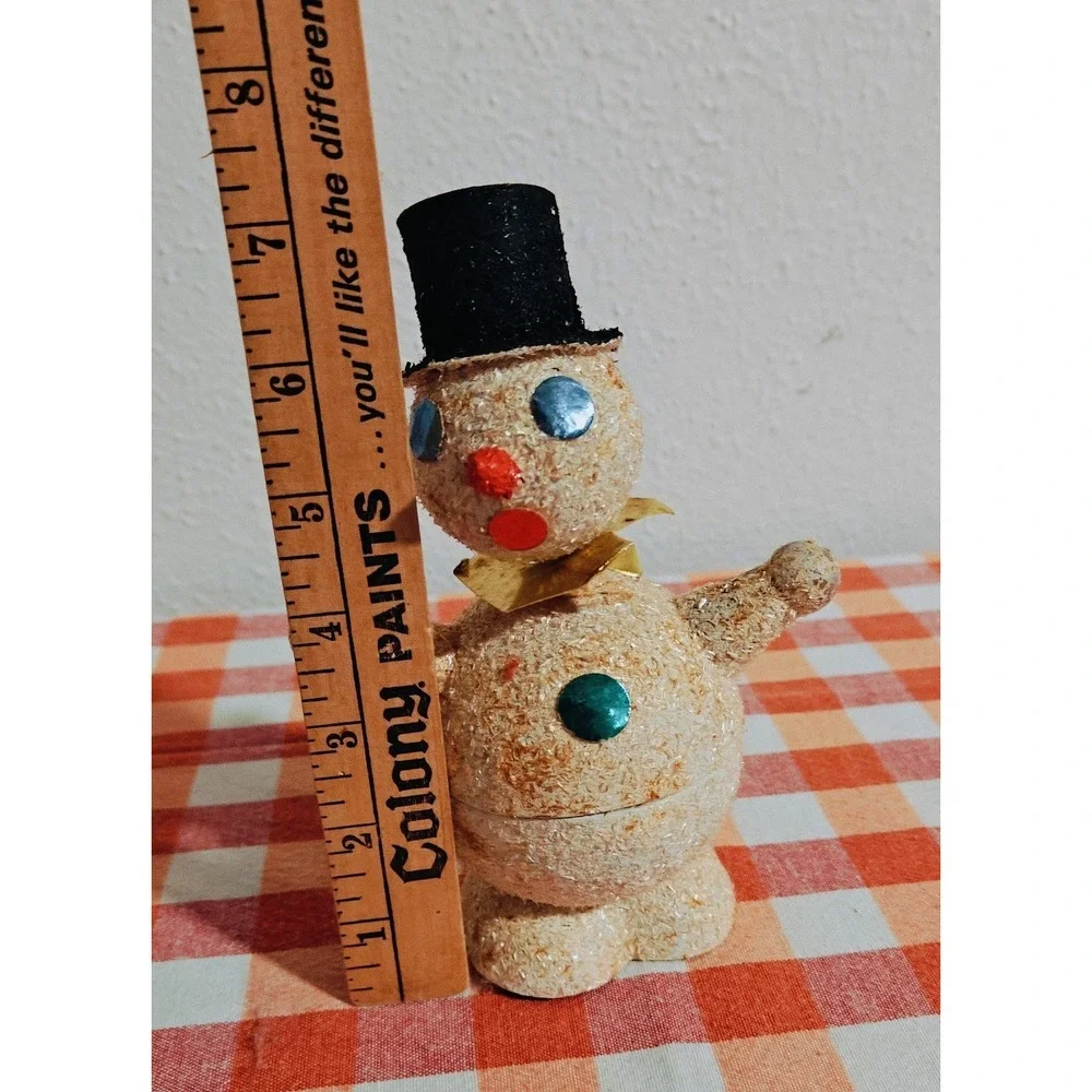 VINTAGE Paper Mache‎ Snowman West GERMANY Candy Holder cardboard mica 1930s